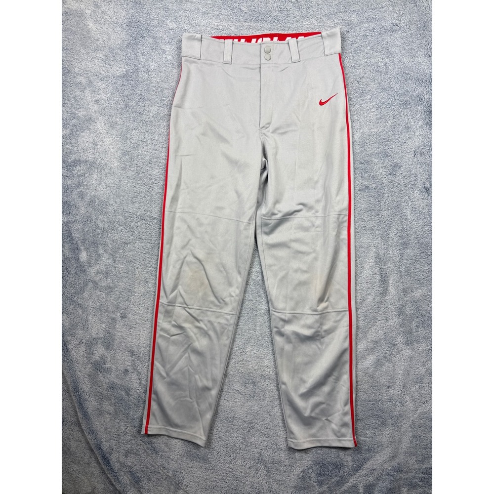Nike Mens Medium Grey Baseball Pants Swingman Dri-FIT Red Piping 9710